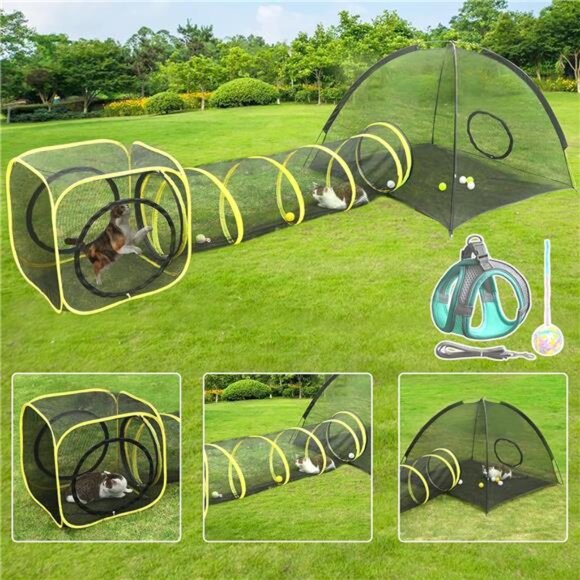 Outdoor Cat Enclosures Portable Mesh Tent Adjustable Harness and Leash Walking